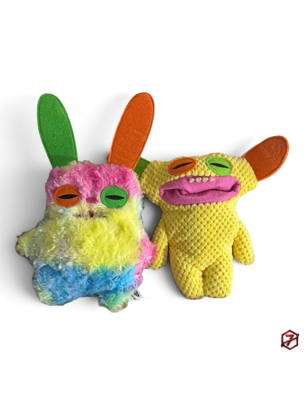 Fuggler Sinco Pets Rabid Rabbit Dog Toy Bundle of 2 Squeaky Yellow Rainbow Plush